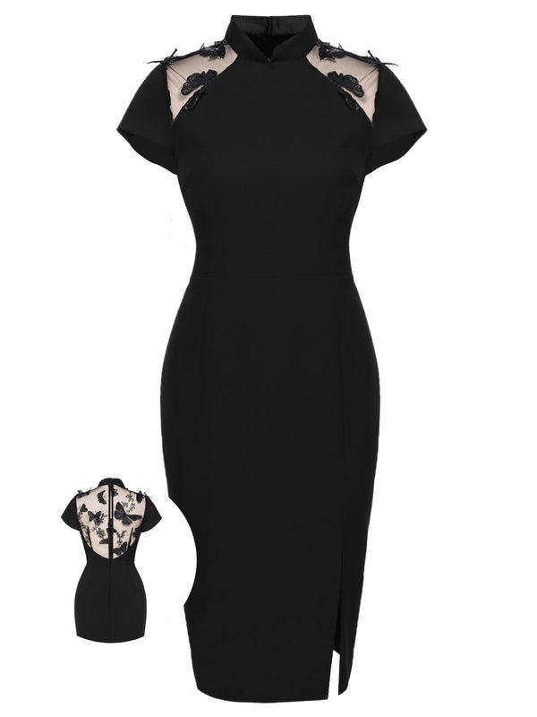 Black 1960s Butterfly Backless Pencil Dress – Retro Stage - Chic ...