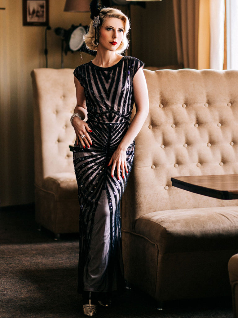 1920s Sequin Art Deco Maxi Dress