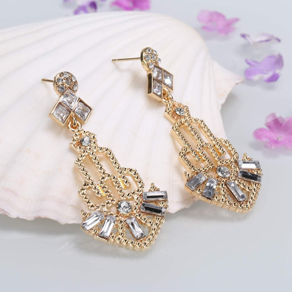 Gold 1920s Hollow Out Dangle Earrings