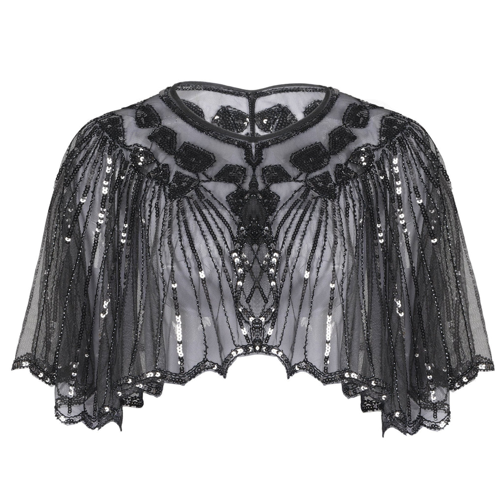 [US Warehouse] Gray 1920s Shawl Beaded Sequin Flapper Cape