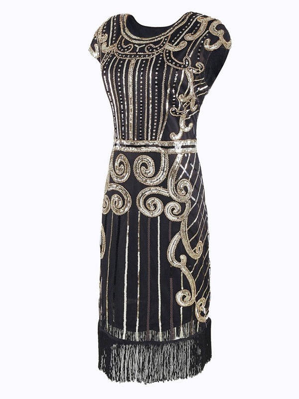 Black 1920s Sequined Flapper Dress