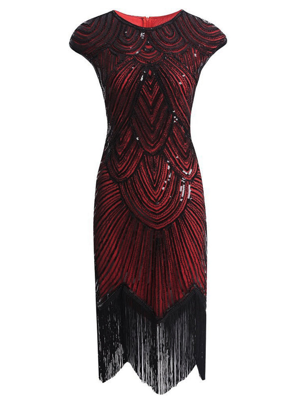 [US Warehouse] Red 1920s Sequin Beaded Fringed Dress