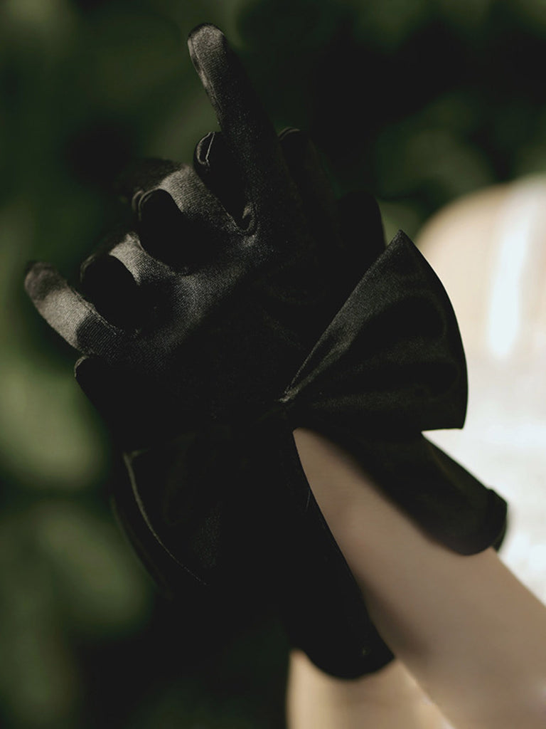 Retro Silky Bowknot Split Gloves