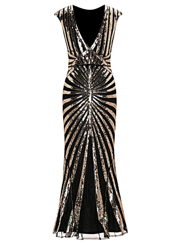 1920s Sequin Art Deco Maxi Dress
