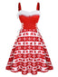 Red 1950s Furry Strap Swing Dress